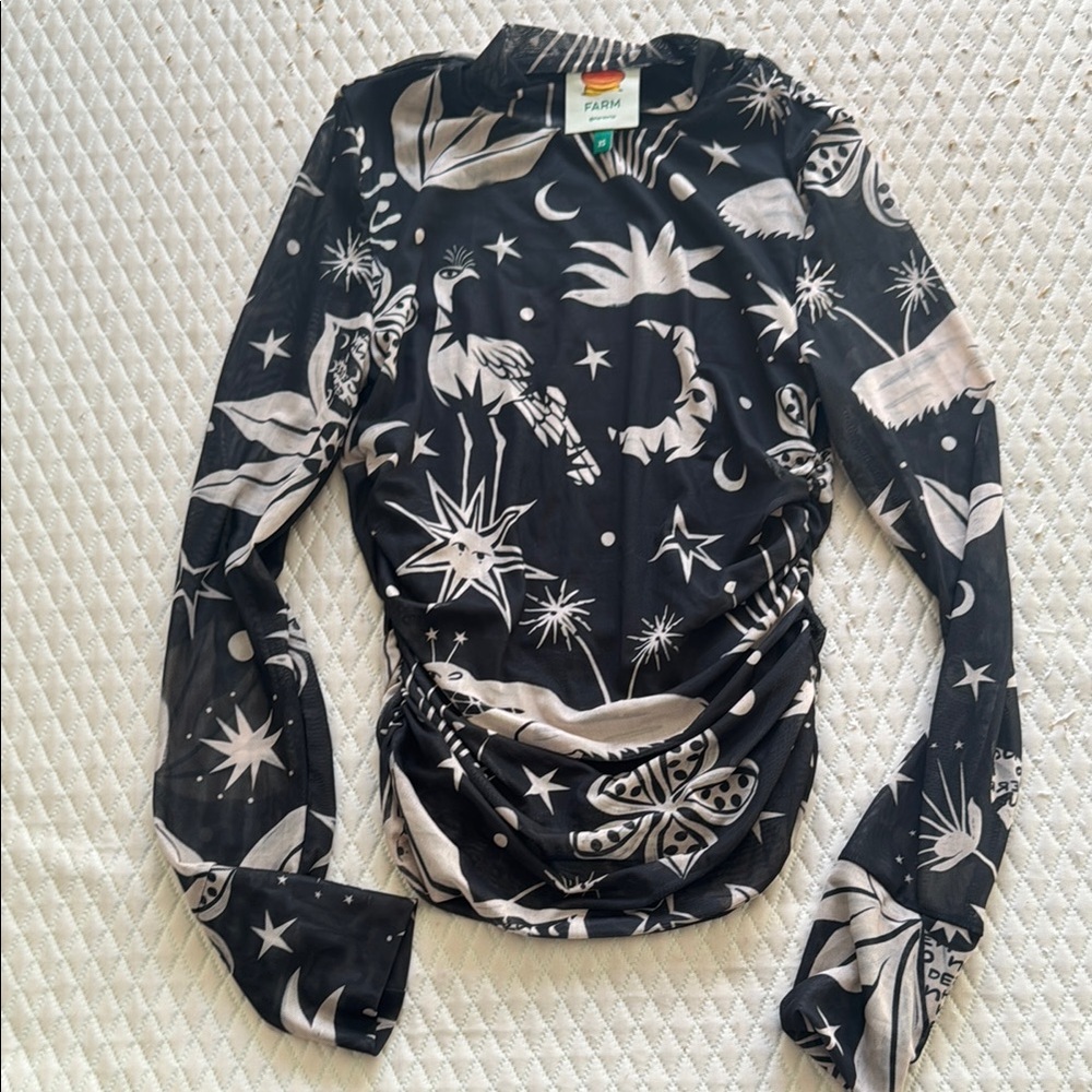 FARM Rio Black and White Celestial Print Women's Top